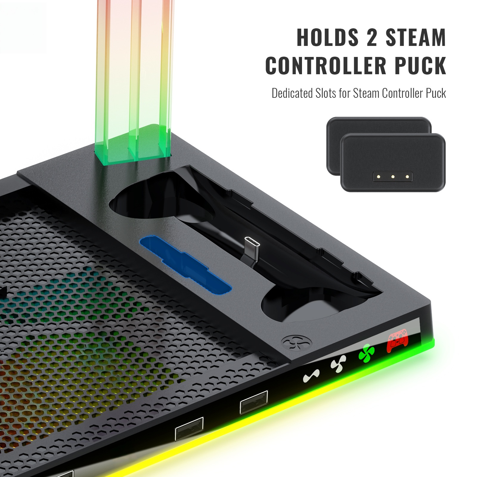 Headset Stand Rgb - แท่นชาร์จสำหรับคอนโทรลเลอร์ Steam และที่วางหูฟัง พร้อมเอฟเฟกต์ไฟ RGB