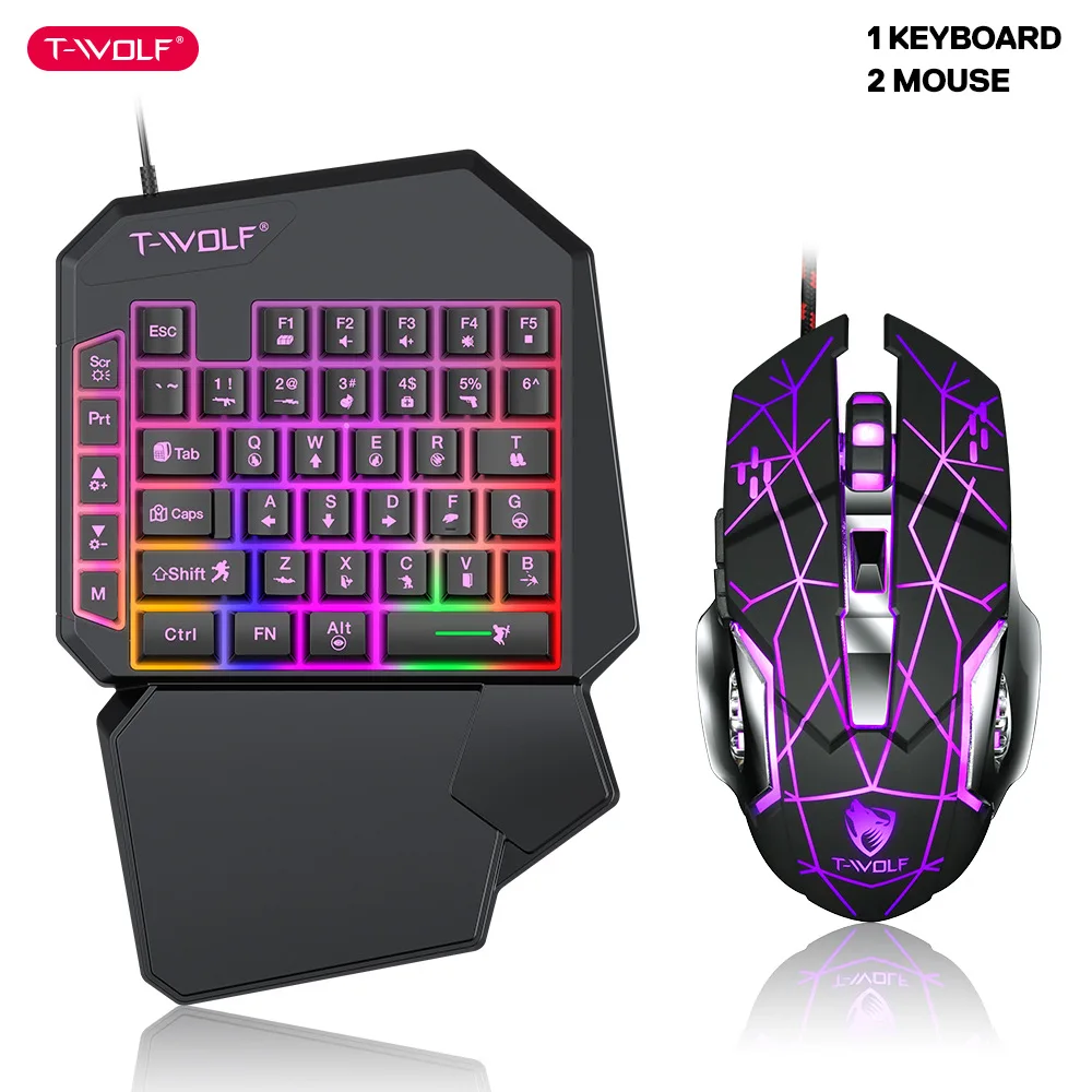 Gaming Accessories For Your Phone - คีย์บอร์ดมือเดียว TF900 T-WOLF บัลลังก์เซ็ตเกมเรืองแสงมือถือกินไก่อุปกรณ์เสริมสำหรับเล่นเกม
