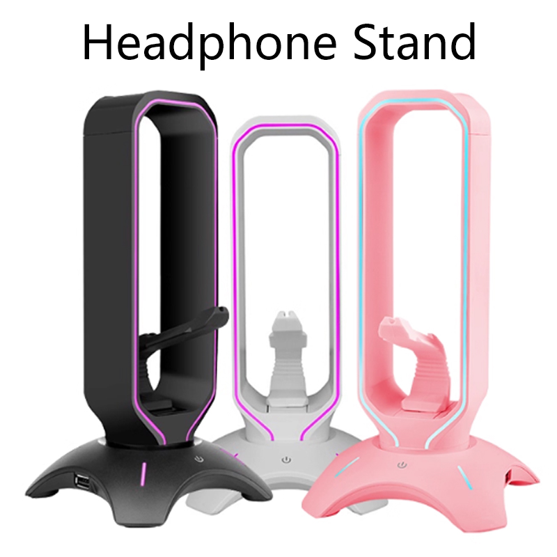 Headset Stand Rgb - ขาตั้งหูฟัง RGB พร้อมที่ยึดสายเมาส์แบบยืดหยุ่น ขาตั้งหูฟังสำหรับเล่นเกมพร้อมพอร์ต USB 2