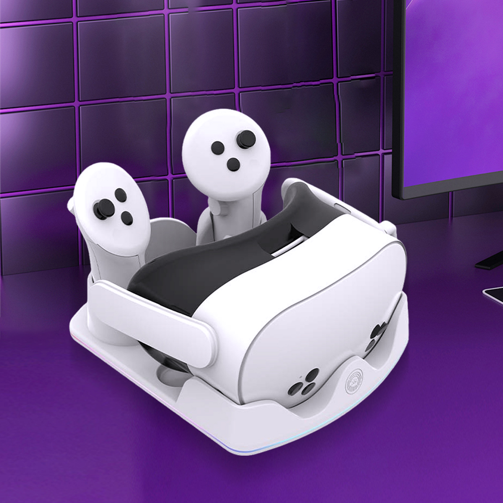 Headset Stand Rgb - แท่นชาร์จสำหรับเมตาเควส 3 เอสแท่นชาร์จพร้อมขาตั้งจอแสดงผลชุดหูฟังไฟ RGB และที่ยึดคอนโทรลเลอร์ที่ยึดคอนโทรลเลอร์