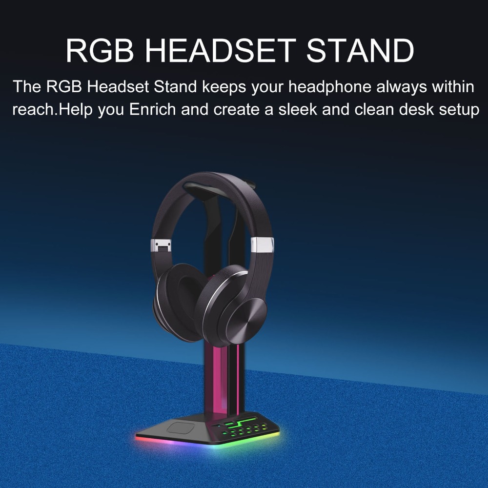Headset Stand Rgb - ขาตั้งหูฟัง RGB สำหรับเดสก์ท็อปแบบอเนกประสงค์ พร้อมพอร์ต USB 2.0