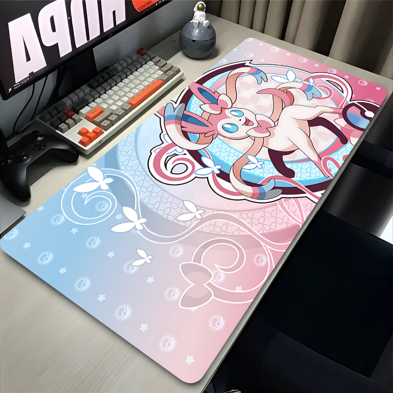 Gaming Accessories Cheap - แผ่นรองเมาส์สีชมพูขนาดใหญ่ XXL อุปกรณ์เสริมคอมพิวเตอร์สำหรับเล่นเกม P-pokemon Sylveon แผ่นรองคีย์บอร์ดสำหรับวางโต๊ะ